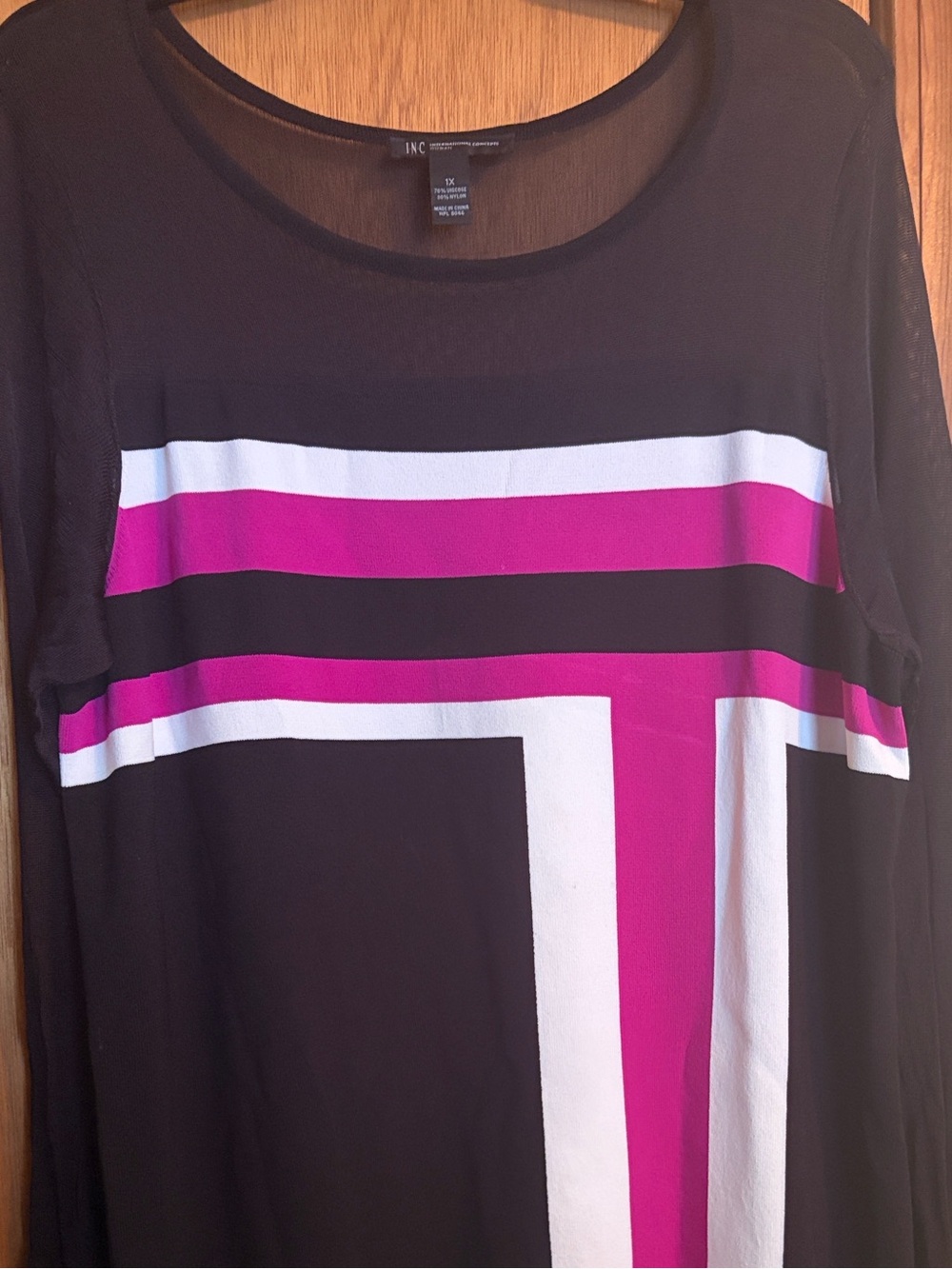 INC International Concepts Black, Fuchsia & Cream Colorblock Long Sleeve Dress
